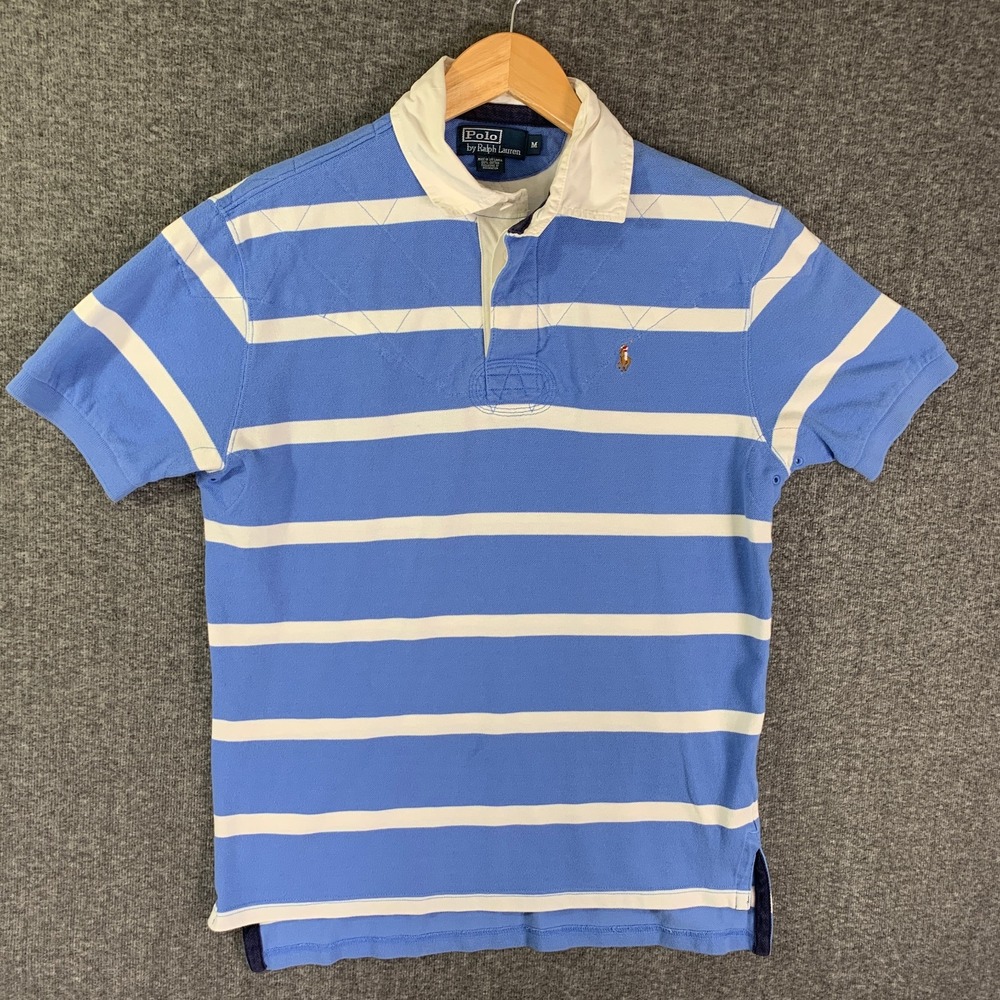 Polo by Ralph Lauren Blue and White Striped Rugby Polo